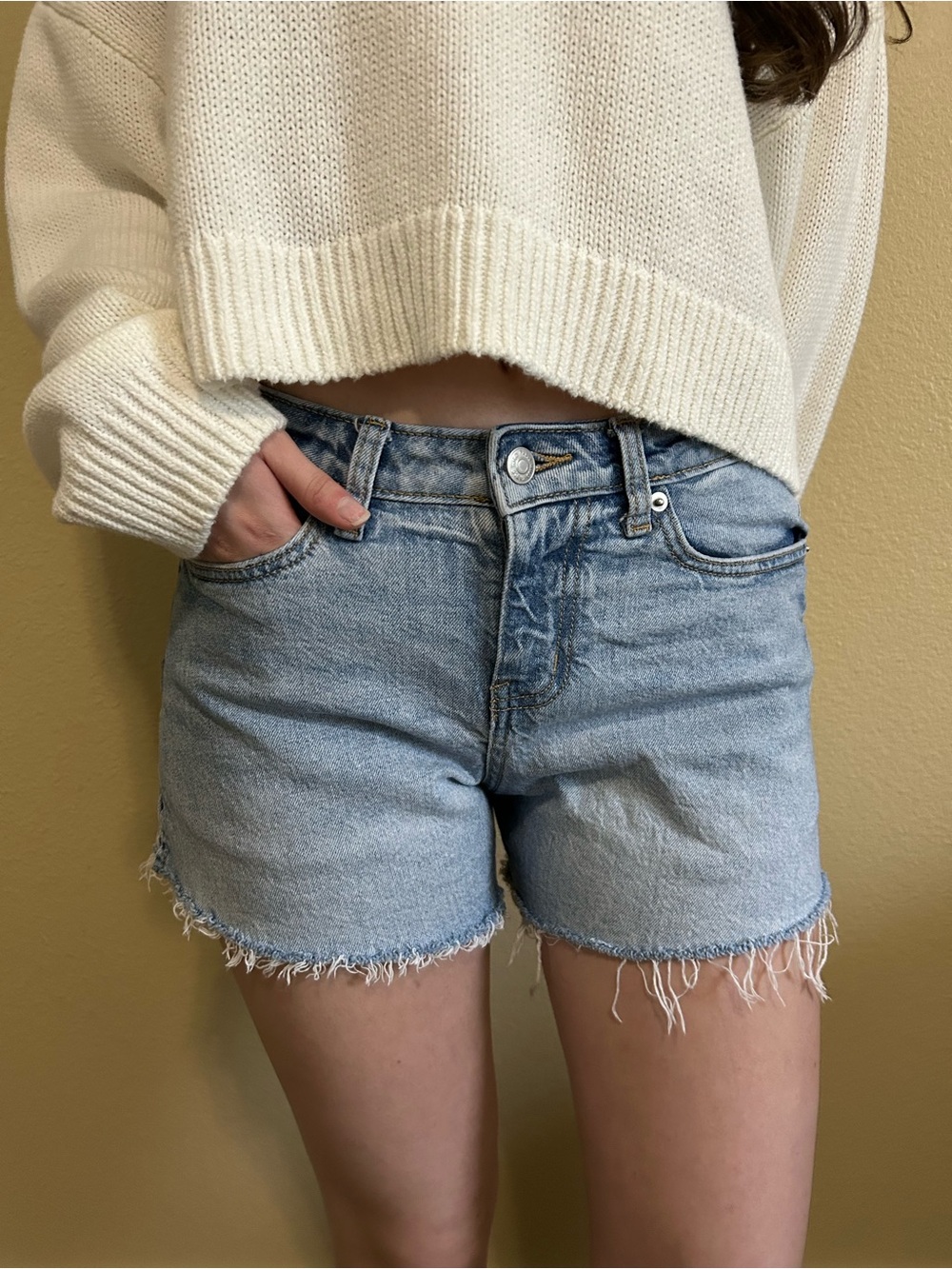 wild fable Light Blue Frayed Hem Denim Shorts